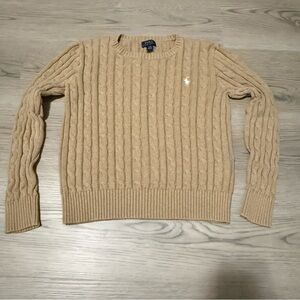 Polo Ralph Lauren Cable Knit Sweater Youth Large Tan Pony Logo Cotton